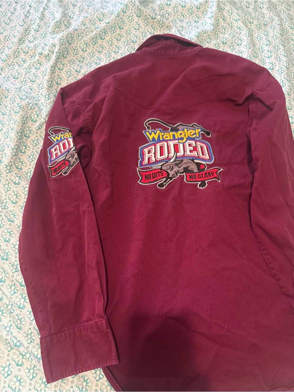 Vintage 99s Wrangler Rodeo “No Gusts No Glory” button up western shirt men Med